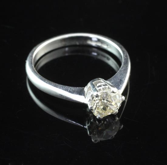 An 18ct white gold and solitaire diamond ring, size P.